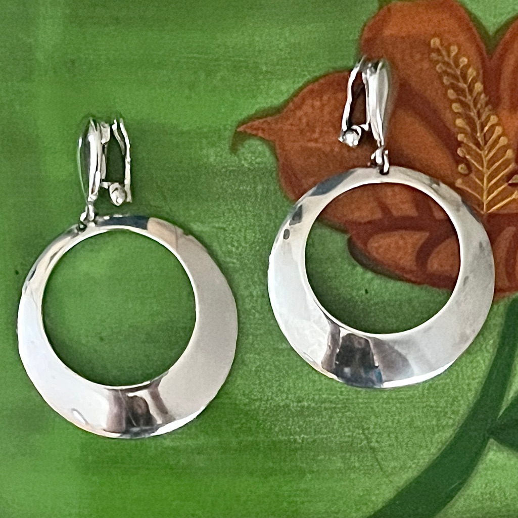Vintage 1990s Premier Designs Statement Silver Hoop Clip-On Earrings 2.5"